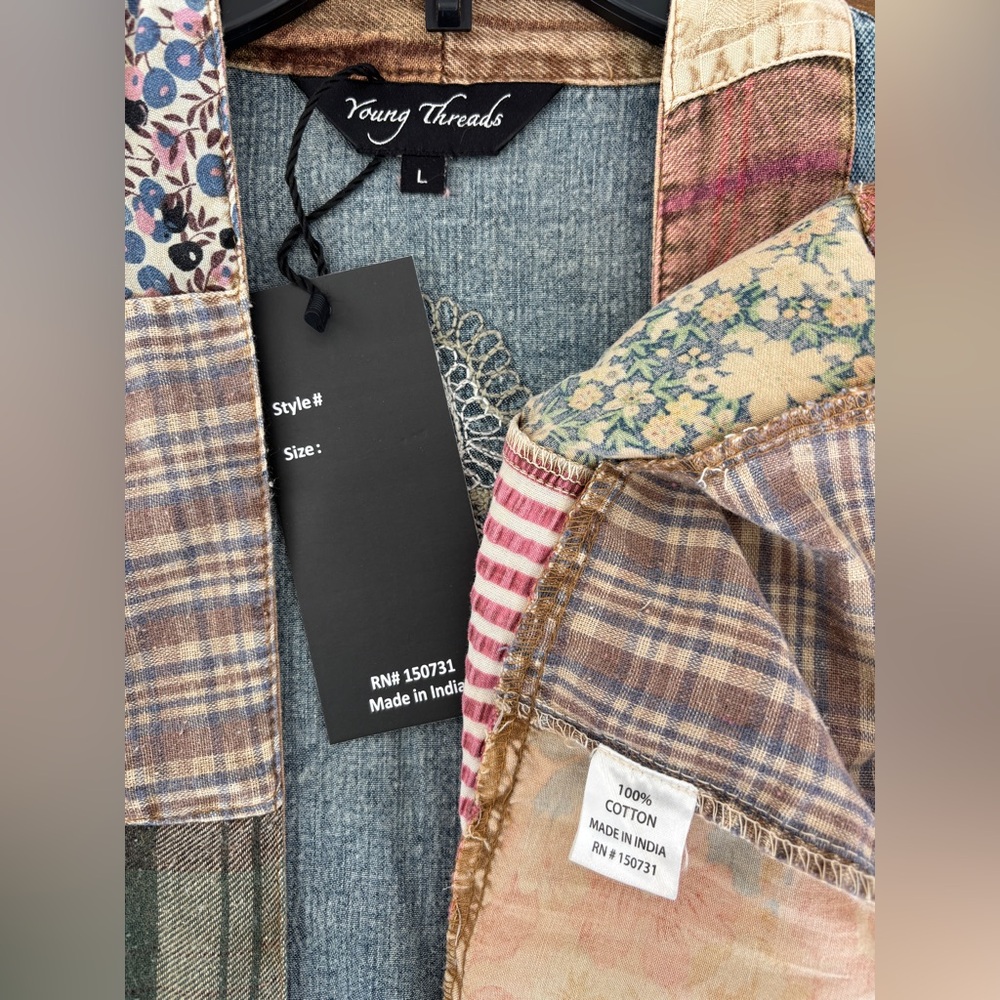 Young Threads Patchwork Denim Kimono Cardigan NWT… - image 5